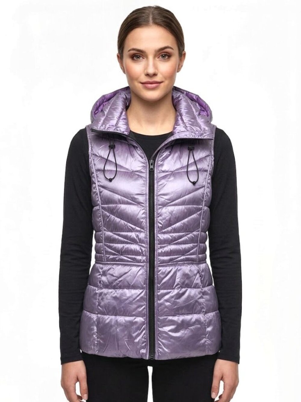 Bernardo Reversible Hooded Puffer Vest, Lavender or Gray, Womens Size Small